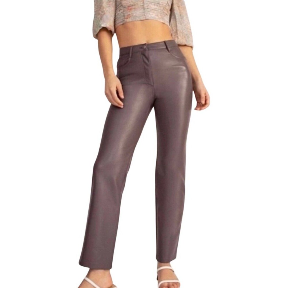 Wilfred | Purple Faux Leather High Waisted Straight Leg Pants Size US 4